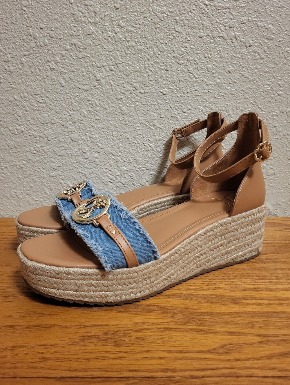 Sam and Libby Tan and Denim Colbie Wedge Sandals Size 10M